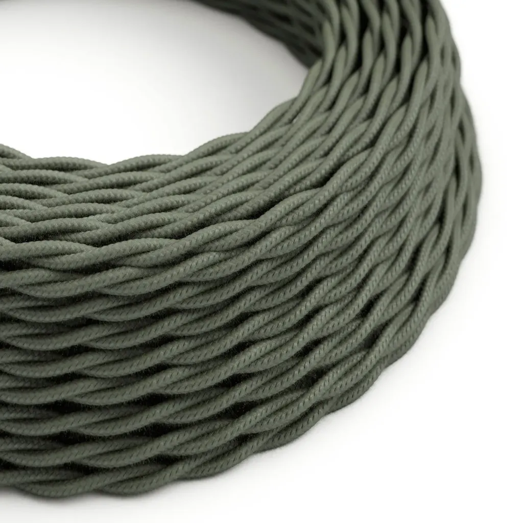 Câble textile Vert sauge coton - L'Original Creative-Cables - TC63 tressé 2 fils x 0,75mm au mètre