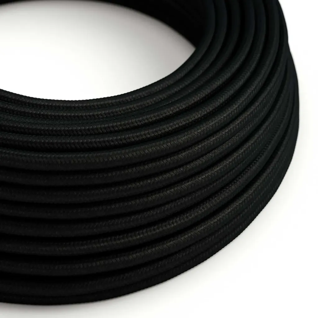 Câble électrique Ultra Soft en silicone recouvert de tissu Noir Charbon brillant - RM04 rond 2 fils x 0,75mm au mètre