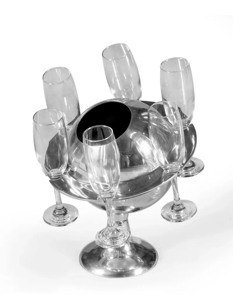 [MG000052] Seau à glace Saturne en aluminium poli avec 6 flutes