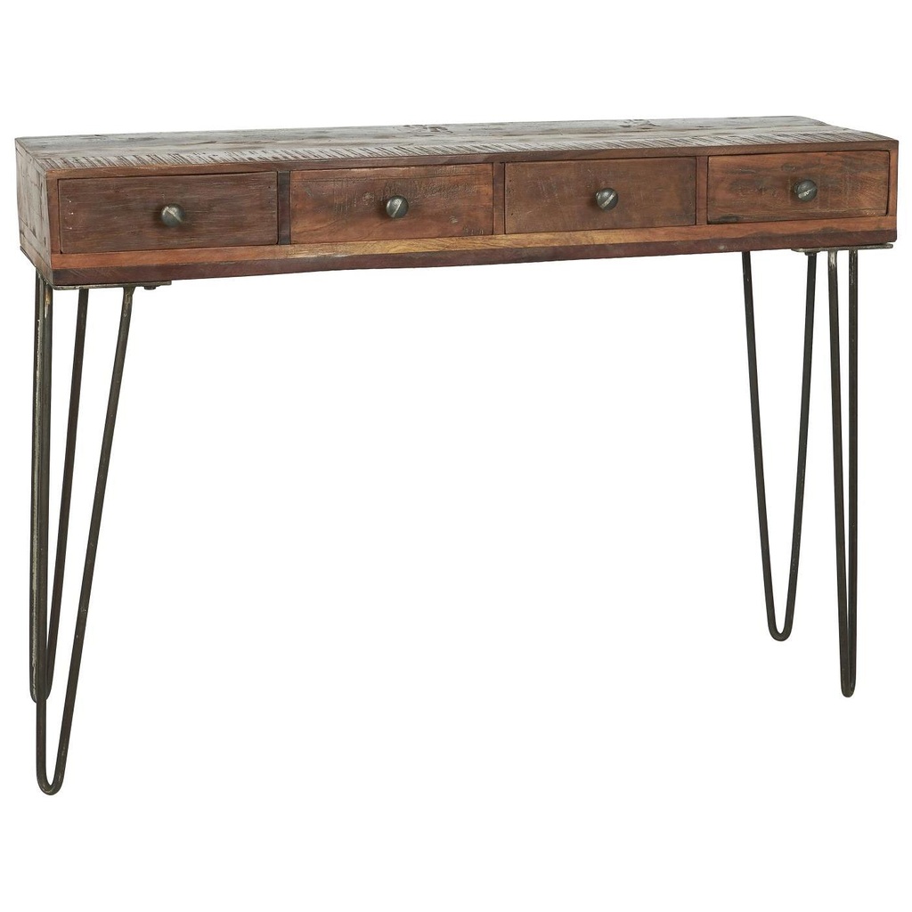 [IB000010] Console 4 tiroirs bois foncé et pied métal noir