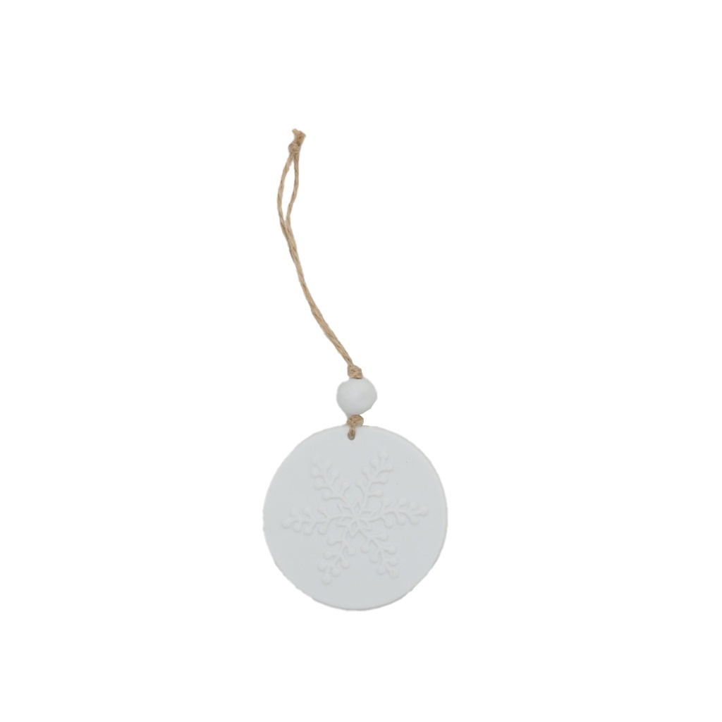 Noël décor porcelaine rond à suspendre motif flocon
