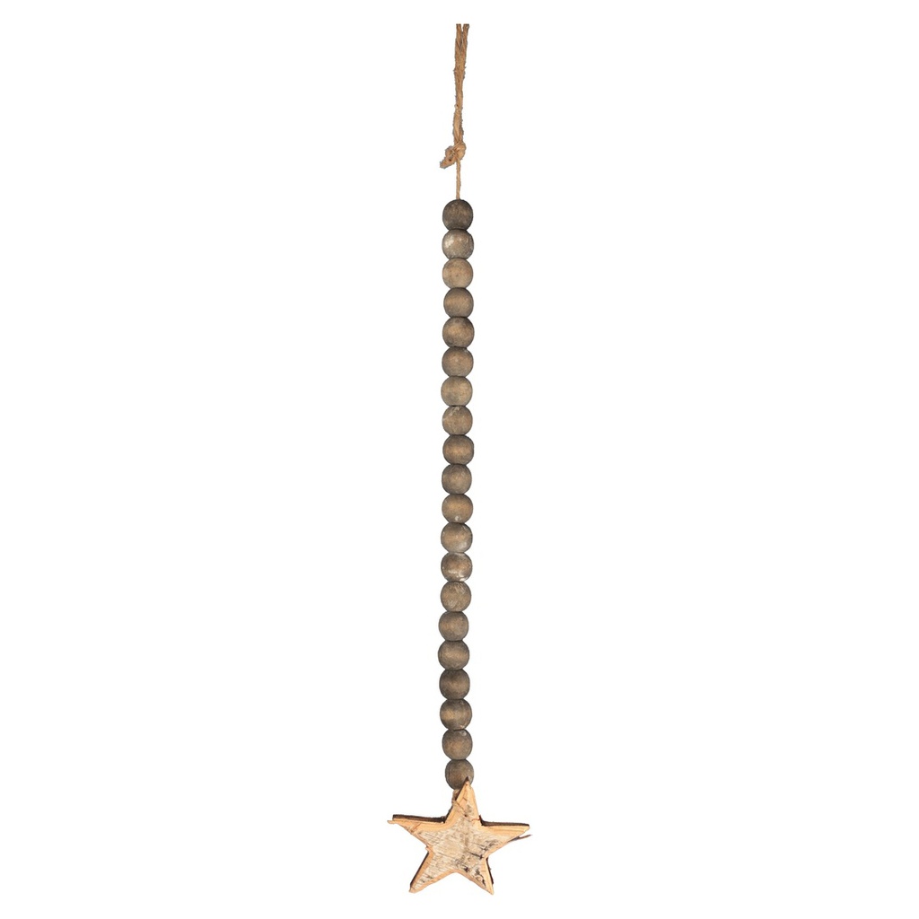 [CH001818] Noël suspension décorative en bois étoile ou flocon et perles (Etoile)