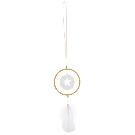 [RW000161] Noêl pendentif cercle laiton avec étoile trou et plume GM